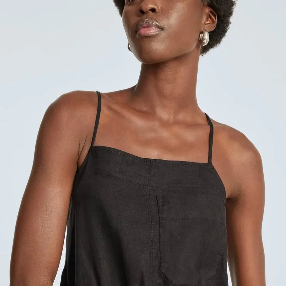 EVERLANE Apron Black Linen Shoestring Jumpsuit Size XXS